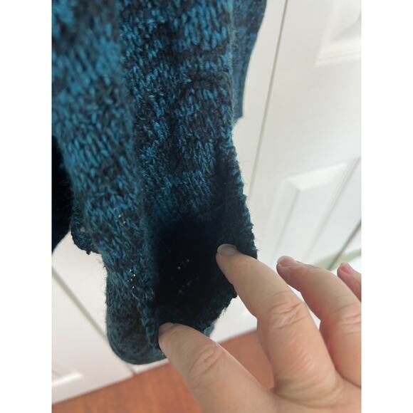 Open Front Chunky Blue Heather Knit Sweater Cardigan Pockets Womens Medium - Picture 5 of 8